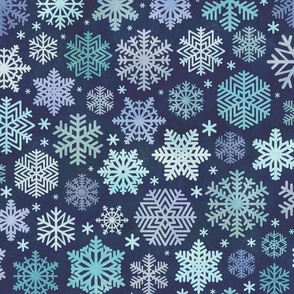 Blue Snowflakes on Navy Blue Background Large Scale- Winter- Home Decor- Wallpaper- Multidirectional
