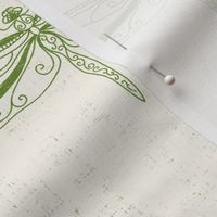 dragonflies with linen texture in green and ivory