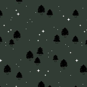 Little messu christmas trees winter wonderland black on pine tree green white
