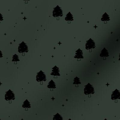 Little messy christmas trees winter wonderland black on pine tree green 