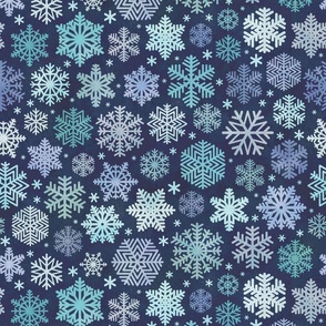 Blue Snowflakes on Navy Blue Background Medium- Winter- Home Decor- Wallpaper- Quilt Blender- Ditsy