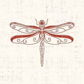 dragonflies with linen texture in red and ivory