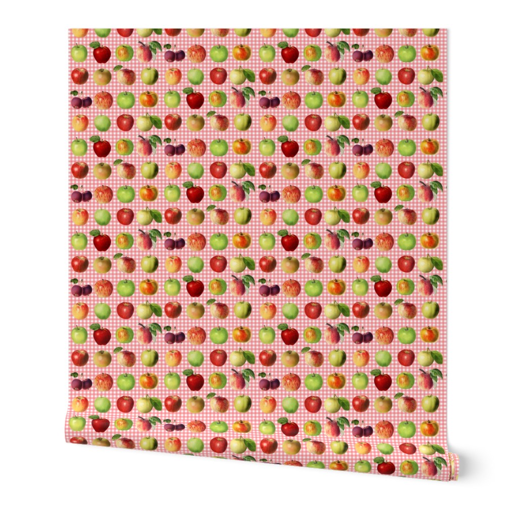 Tiny apples on coral gingham