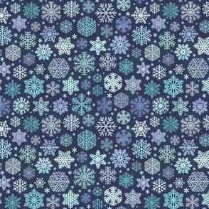 Blue Snowflakes on Navy Blue Background Small Scale- Winter- Quilt Blender- Ditsy- Face mask