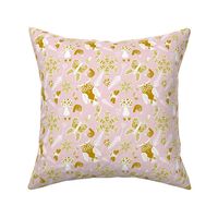 Folk Art Forest Pattern in Cotton Candy Pink and Mustard Yellow