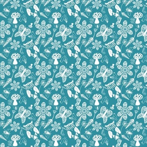 Folk Art Forest Pattern-  Lagoon Blue