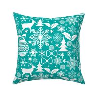 Modern Holiday Toile Teal Background Large Scale