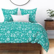 Modern Holiday Toile Teal Background Large Scale