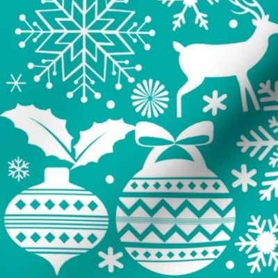 Modern Holiday Toile Teal Background Large Scale