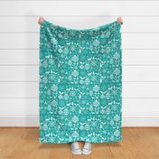 Modern Holiday Toile Teal Background Large Scale