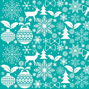 Modern Holiday Toile Teal Background Large Scale