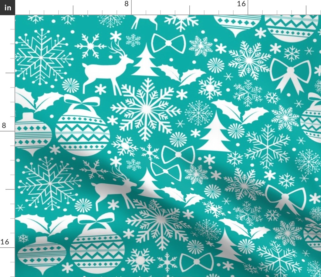 Modern Holiday Toile Teal Background Large Scale