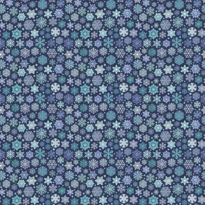 Blue Snowflakes on Navy Blue Background Mini- Small Scale- Winter- Quilt Blender- Ditsy- Face mask