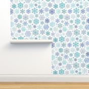 Blue Snowflakes on White Background Large Scale- Winter- Home Decor- Wallpaper- Multidirectional