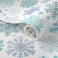 Blue Snowflakes on White Background Large Scale- Winter- Home Decor- Wallpaper- Multidirectional