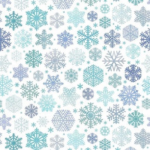 Blue Snowflakes on White Background Medium- Winter- Home Decor- Wallpaper- Quilt Blender- Ditsy