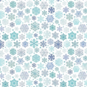 Blue Snowflakes on White Background Small Scale- Winter- Quilt Blender- Ditsy- Face mask