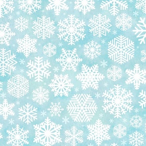 White Snowflakes on Light Turquoise Blue Background Large Scale- Winter- Home Decor- Wallpaper- Multidirectional