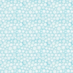 White Snowflakes on  Light Turquoise Blue Background Mini- Small Scale- Winter- Quilt Blender- Ditsy- Face mask