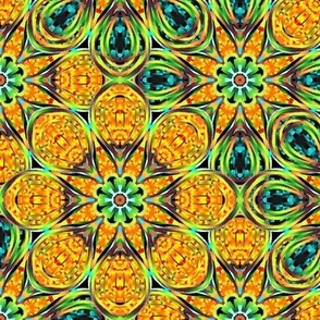 Kaleidoscope Gold and Green Flowers