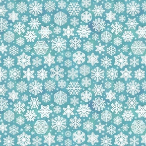 White Snowflakes on Turquoise Blue Background Small Scale- Winter- Quilt Blender- Ditsy- Face mask