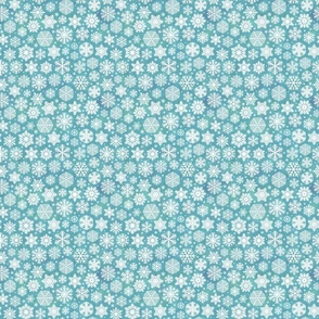 White Snowflakes on  Turquoise Blue Background Mini- Small Scale- Winter- Quilt Blender- Ditsy- Face mask
