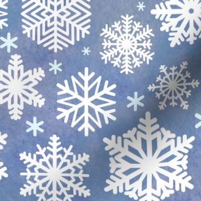 White Snowflakes on Blue Background Large Scale- Winter- Home Decor- Wallpaper- Multidirectional