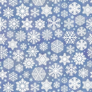 White Snowflakes on Blue Background Medium- Winter- Home Decor- Wallpaper- Quilt Blender- Ditsy