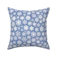 White Snowflakes on Blue Background Small Scale- Winter- Quilt Blender- Ditsy- Face mask