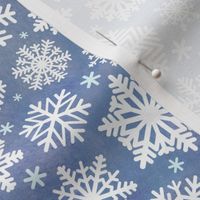 White Snowflakes on Blue Background Small Scale- Winter- Quilt Blender- Ditsy- Face mask