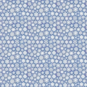 White Snowflakes on  Blue Background Mini- Small Scale- Winter- Quilt Blender- Ditsy- Face mask