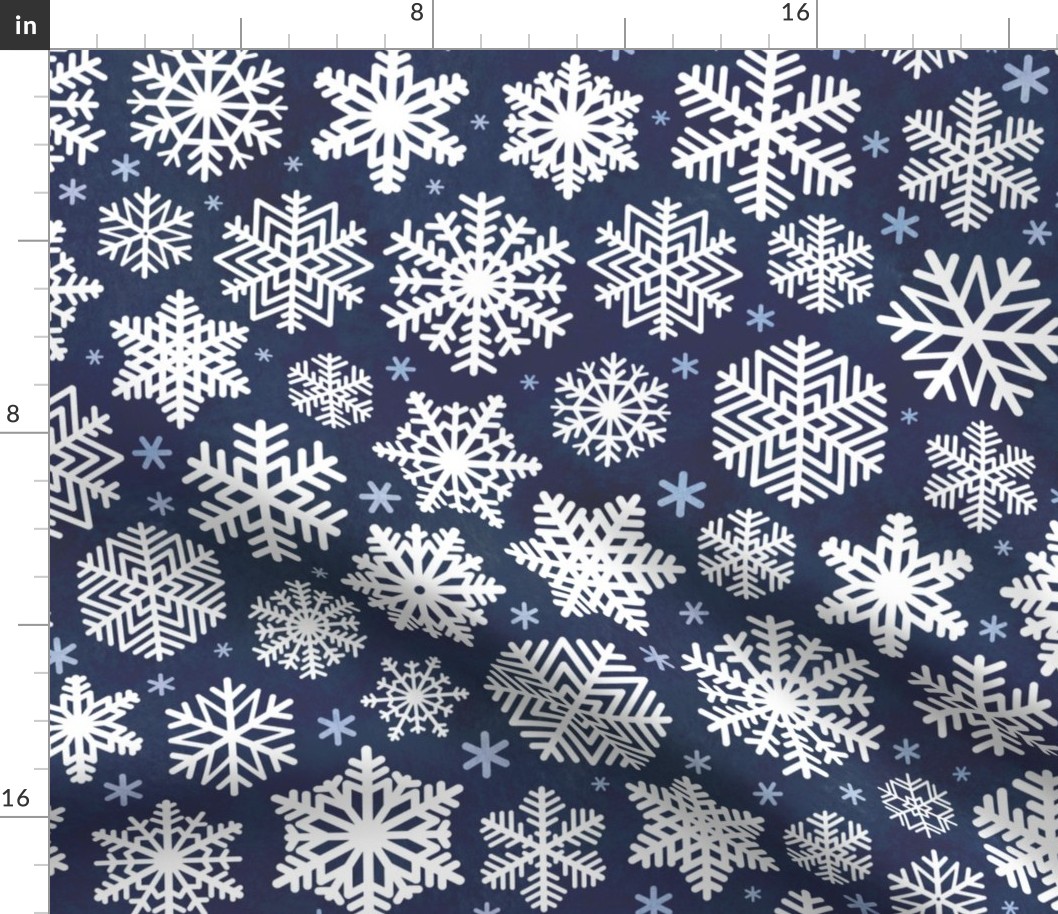 White Snowflakes on Navy Blue Background Large Scale- Winter- Home Decor- Wallpaper- Multidirectional