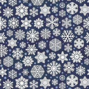 White Snowflakes on Navy Blue Background Medium- Winter- Home Decor- Wallpaper- Quilt Blender- Ditsy