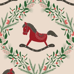 Christmas Wreath and Wooden Horse Classic Large 