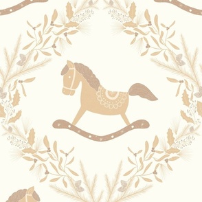 Christmas Wreath and Wooden Horse Neutral Large