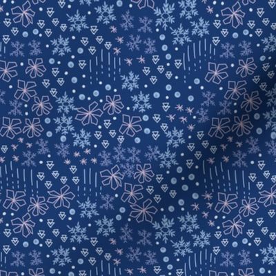 Small Ditsy Winter Snow Flakes in Dark Blue