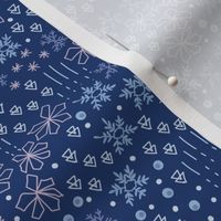 Small Ditsy Winter Snow Flakes in Dark Blue