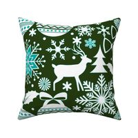 Modern Holiday Toile Forest Green with Teal Accents Large Scale