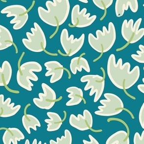 Tulips in chinoise green on zade teal background-large