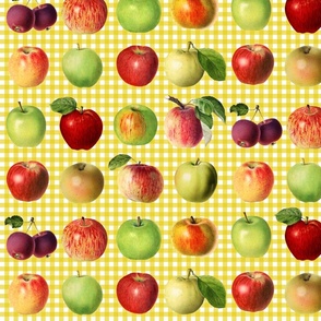 Apples on dark yellow gingham