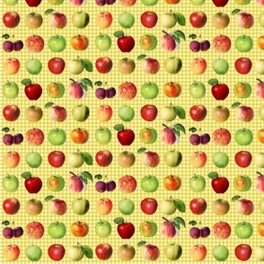 Tiny apples on dark yellow gingham