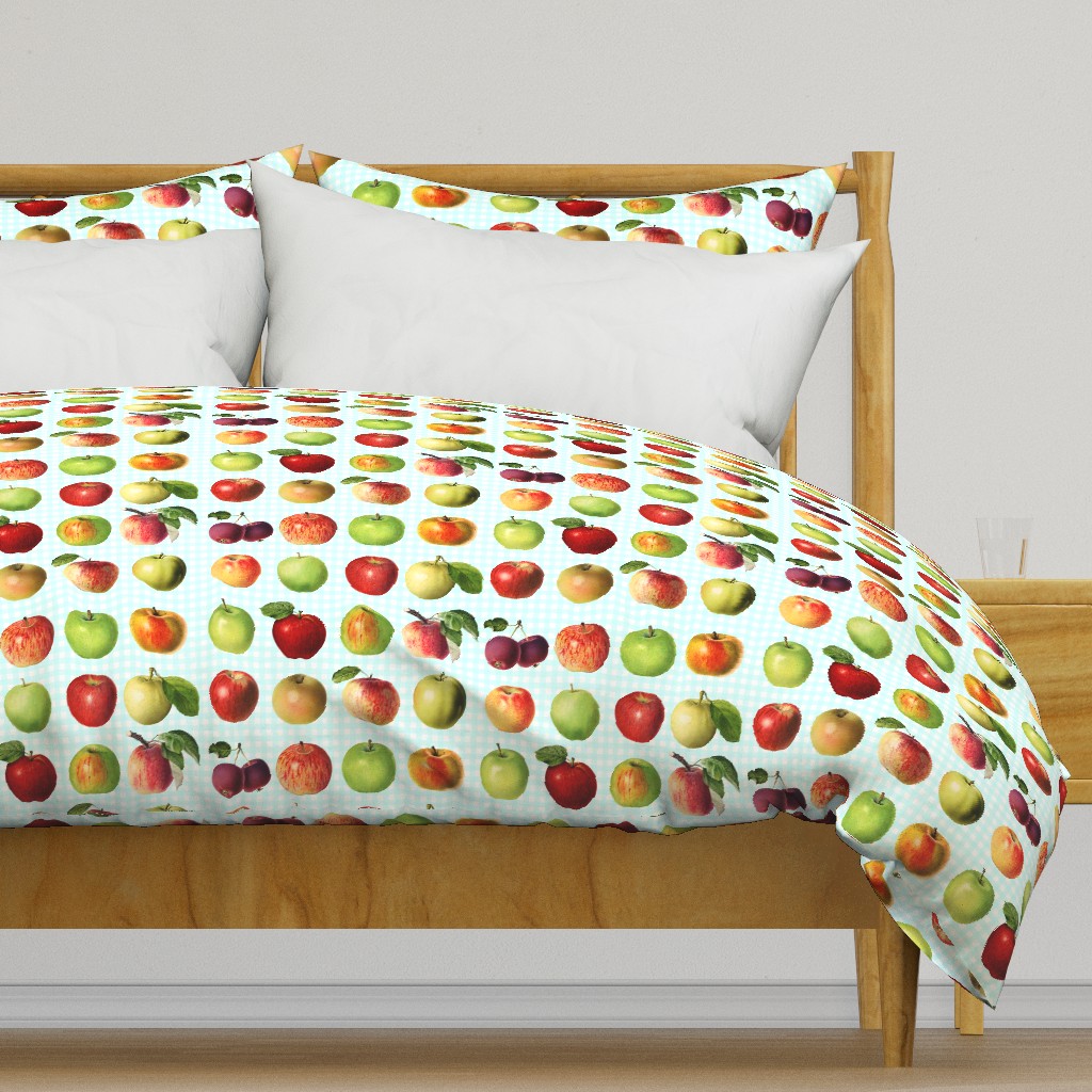 Apples on ice blue gingham