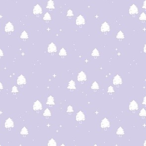 Little messy christmas trees winter wonderland white on lilac lavender