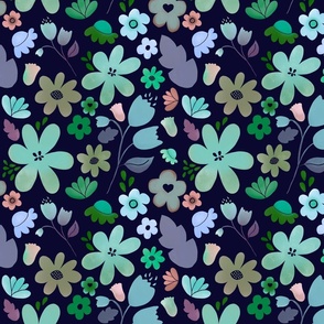 Garden Bliss Green on Navy Remix 