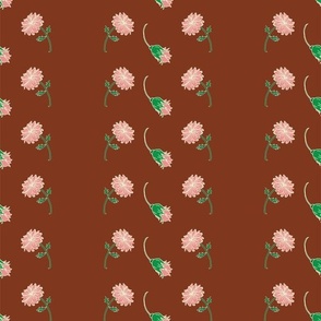 Small Peach Floral Stripes on terra cotta 