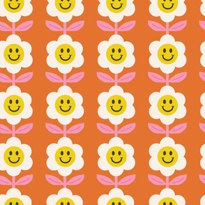 Happy Daisy | Retro Happy Daisy Kids Pattern in Bright Colors | Lg Orange & PInks