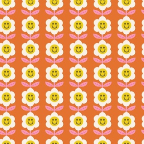 Happy Daisy | Retro Happy Daisy Kids Pattern in Bright Colors | Md Orange & PInks