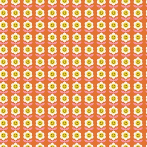 Happy Daisy | Retro Happy Daisy Kids Pattern in Bright Colors | Sm Orange & PInks
