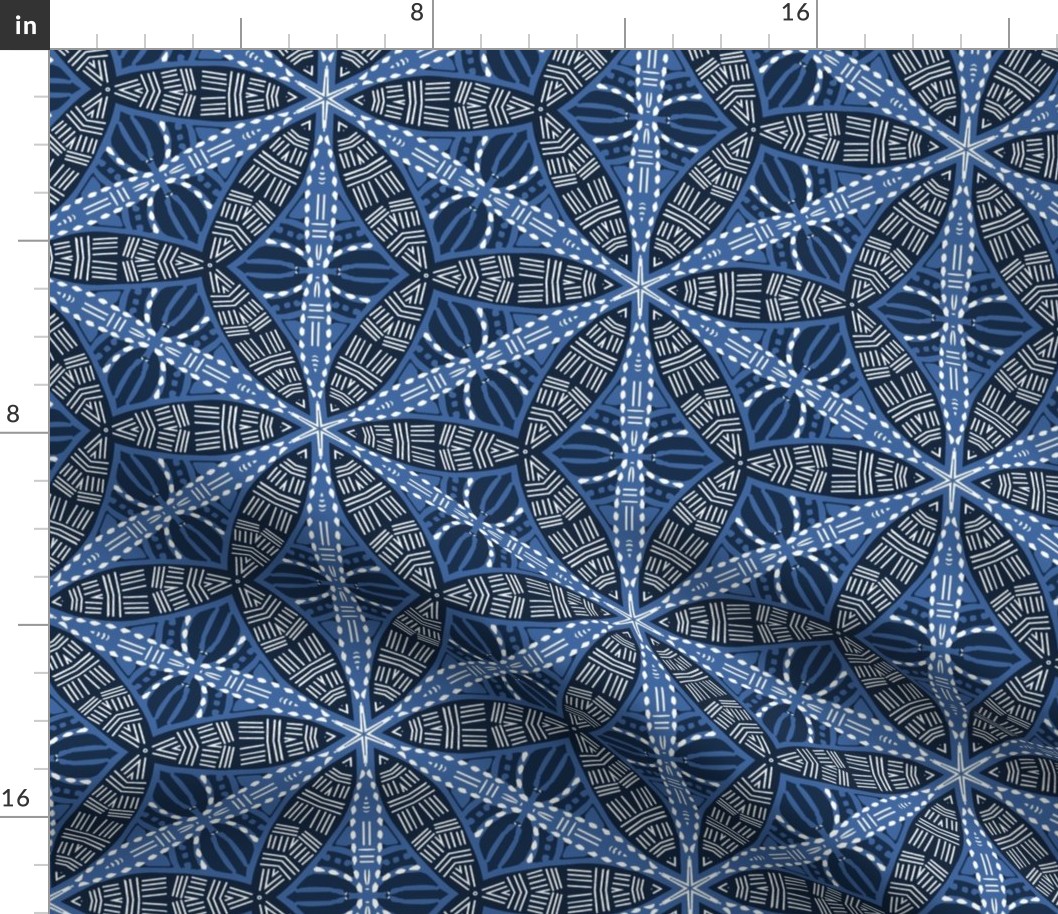 Blue African  Mud Cloth Decorative Pattern