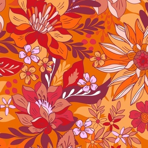 Autumn Botanicals Jumbo scale fall Florals burnt red by Jac Slade